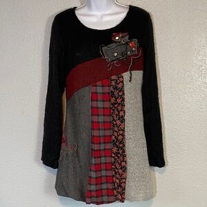 Patchwork Long Sleeve Dress - Black, Red, Gray